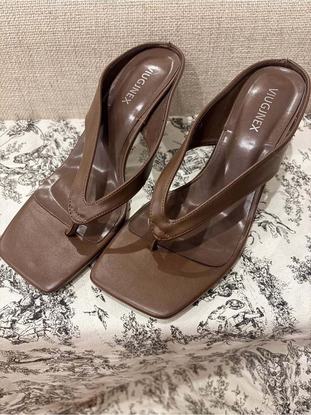 Unlisted Brown Square-Toe Thong Mules